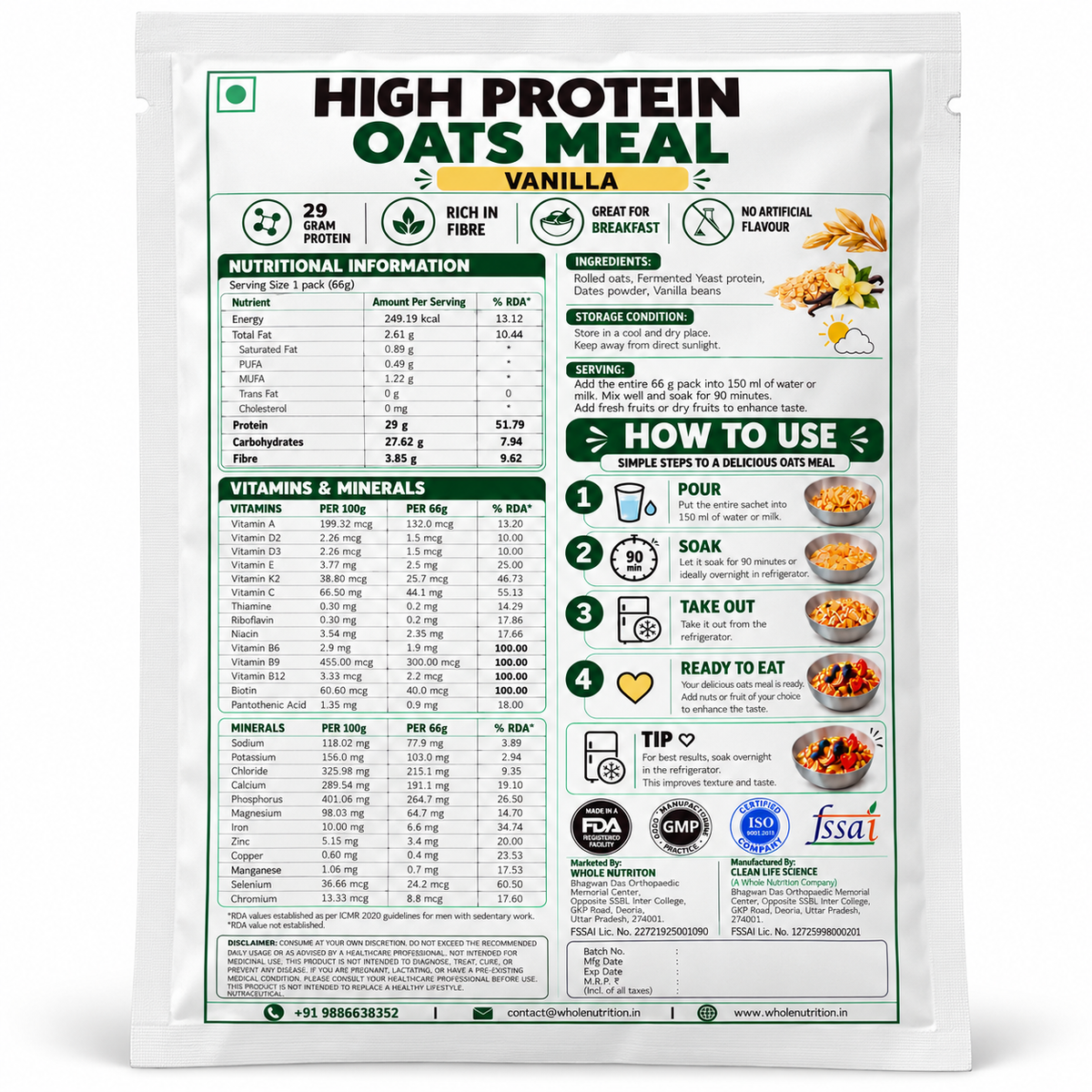High Protein Oat Meal- Vanilla